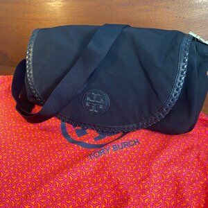 Tory Burch Black Nylon Crossbody Bag With Adjustable Strap & Leather Trim